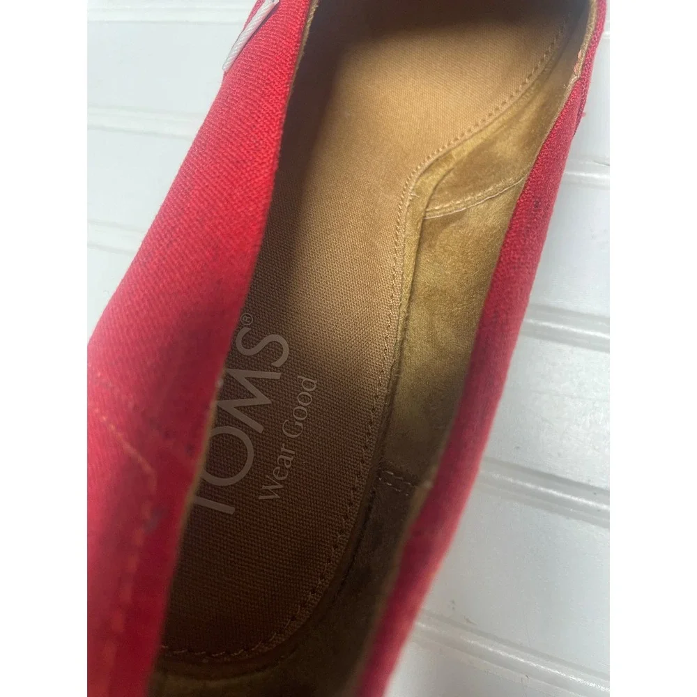 TOMS Classic Canvas Red Open Toe Espadille Cork Wedge Women's 9